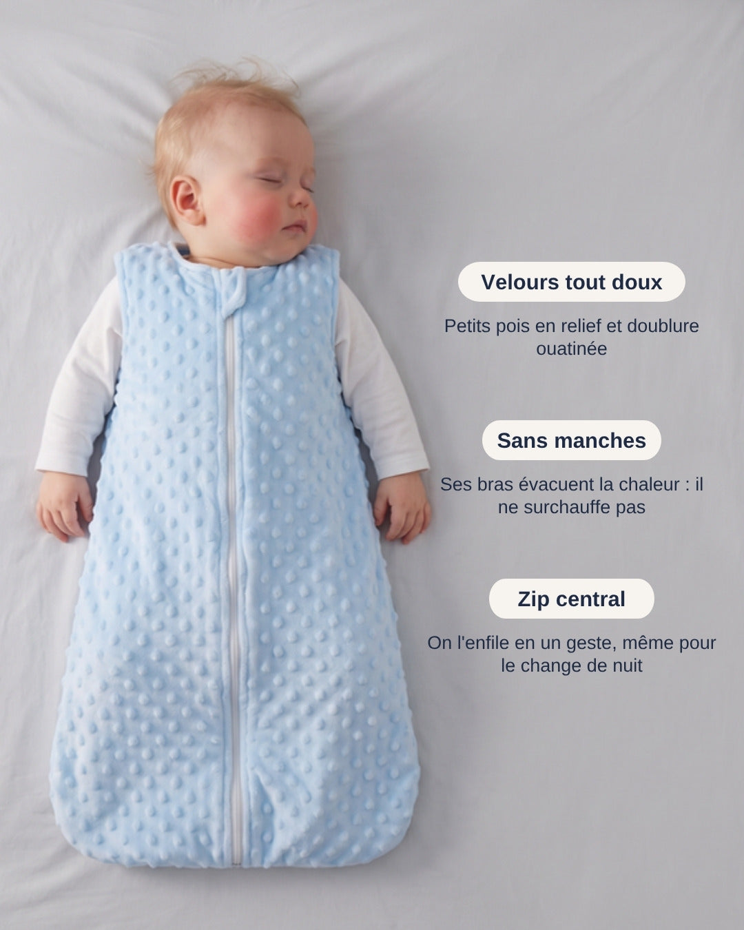 Gigoteuse d'hiver Boréal : velours tout doux, sans manches, zip central