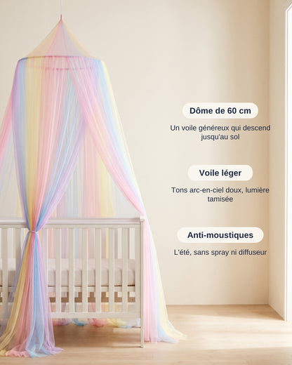 Ciel de lit Boréal : dôme de 60 cm, voile léger, anti-moustiques