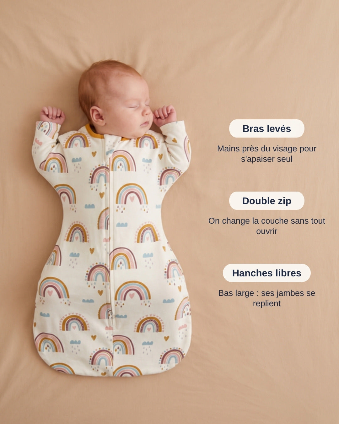 Gigoteuse bras levés Boréal : bras levés, double zip, hanches libres