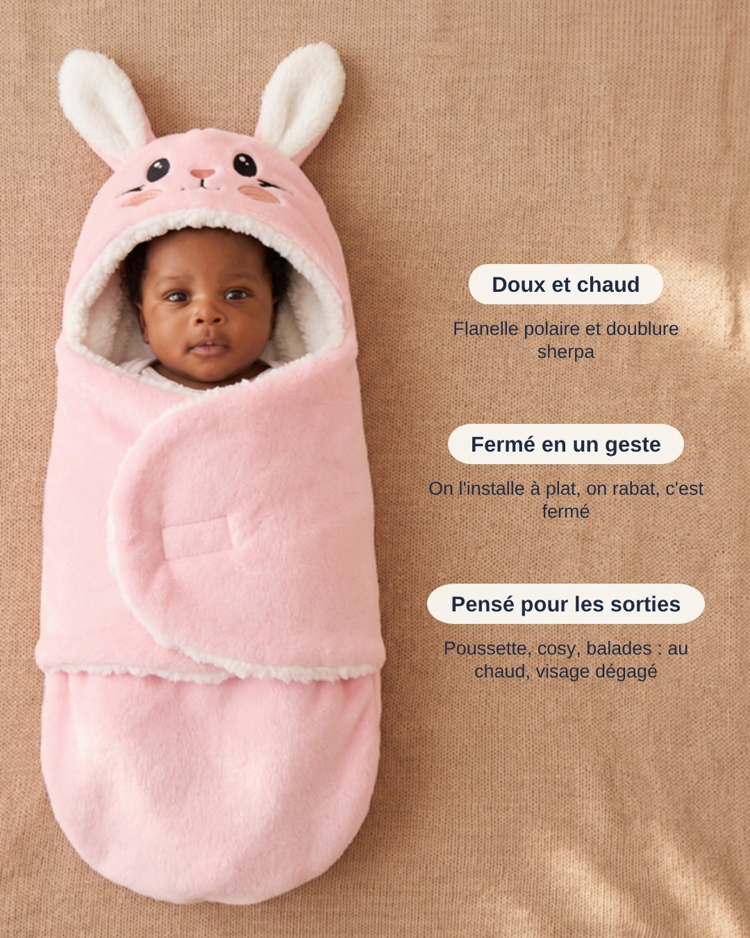 Nid d'ange Boréal : doux et chaud, fermé en un geste, pensé pour les sorties