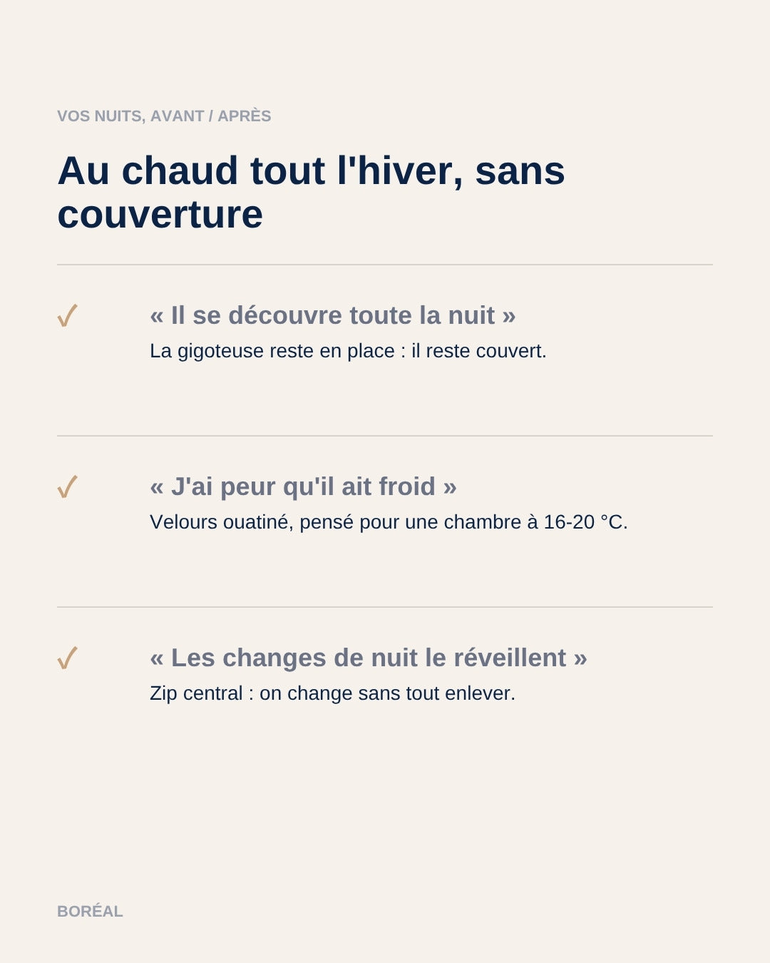 Gigoteuse d'hiver Boréal : vos nuits avant et après
