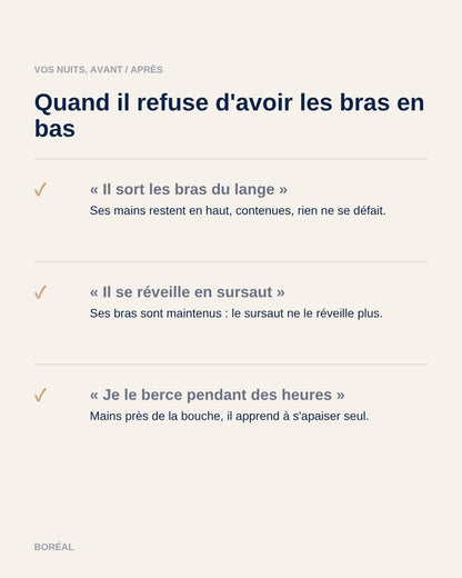 Gigoteuse bras levés Boréal : vos nuits avant et après