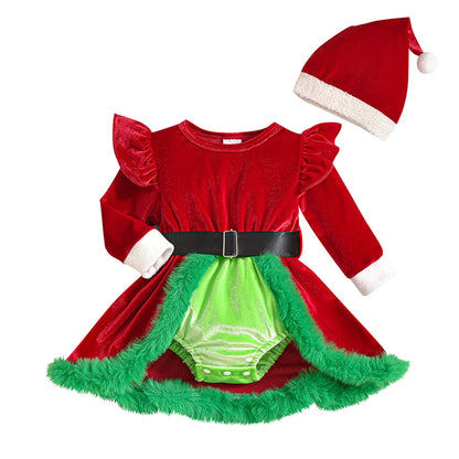 Barboteuse de Noël en velours avec bonnet