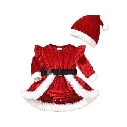 Barboteuse de Noël en velours avec bonnet