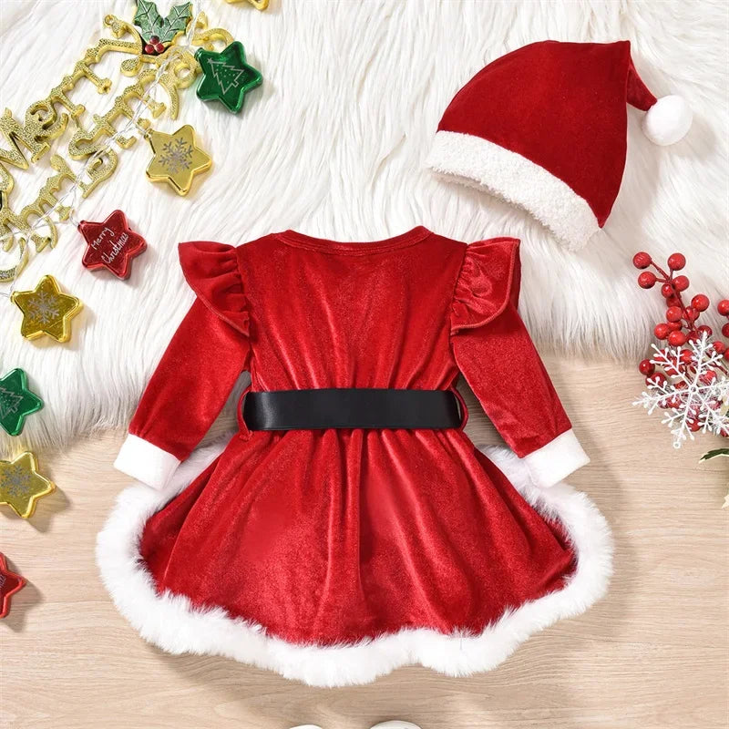Barboteuse de Noël en velours avec bonnet
