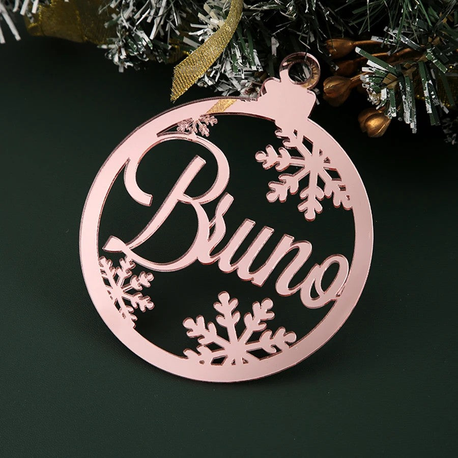 Boule de Noël au prénom Boréal, finition or rose miroir