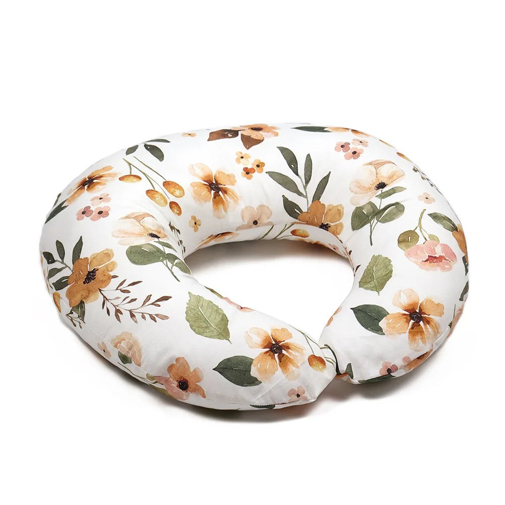 Coussin d'allaitement Fleurs Boréal, rond et compact, motif fleuri aquarelle