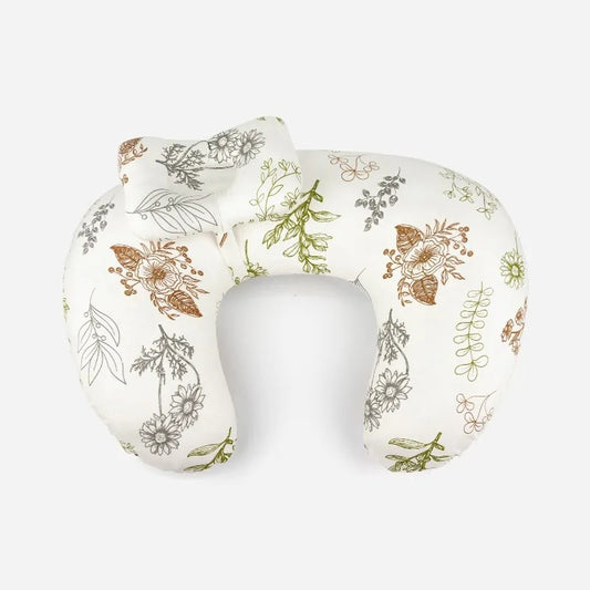 Coussin d'allaitement grand format Boréal, motif botanique, avec son petit coussin de tête