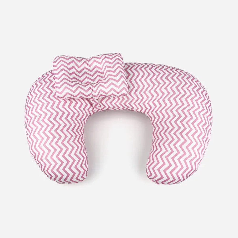 Coussin d'allaitement grand format Boréal, motif chevrons rose
