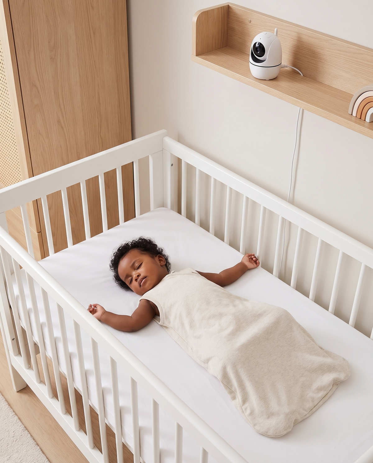Caméra du babyphone Boréal installée dans la chambre de bébé