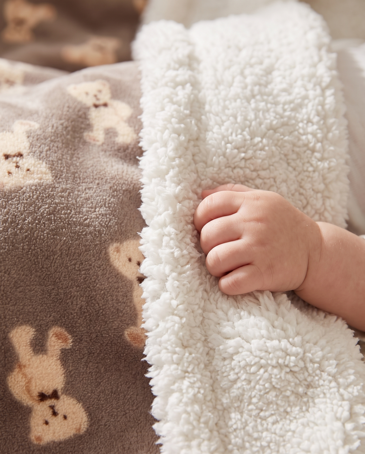 Gros plan sur la flanelle et le sherpa de la couverture Boréal