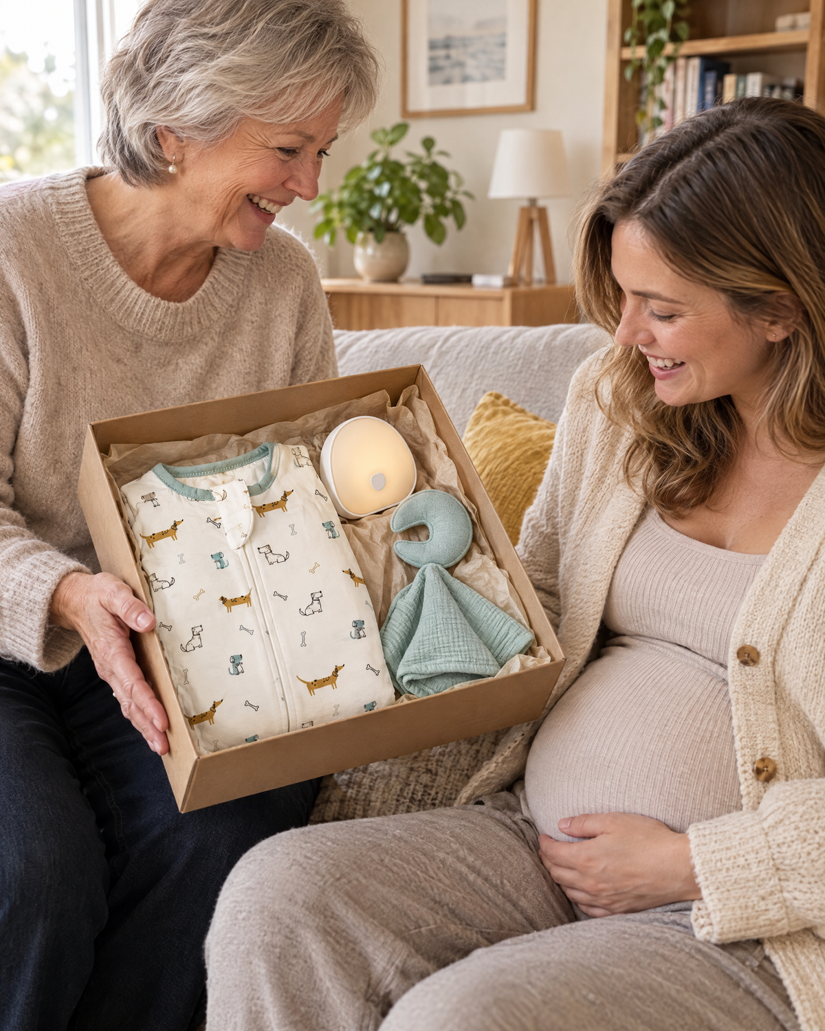 Une grand-mère offre le Coffret Nuits sereines à une future maman